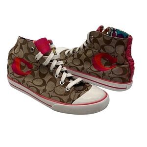 Coach Women’s Birch Brown High Top Signature Canvas Sneakers Size 8